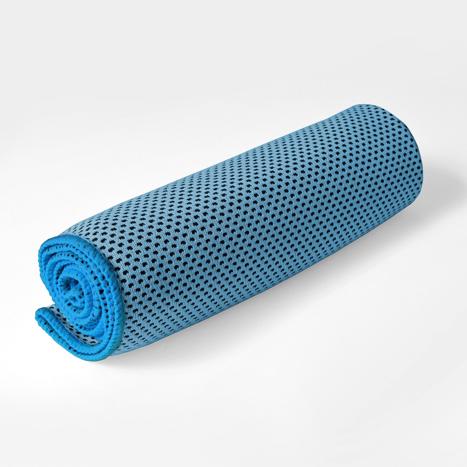 Rolled-up blue cooling towel on a white background. Simply Clean Active Body Cooling Towel for Sports