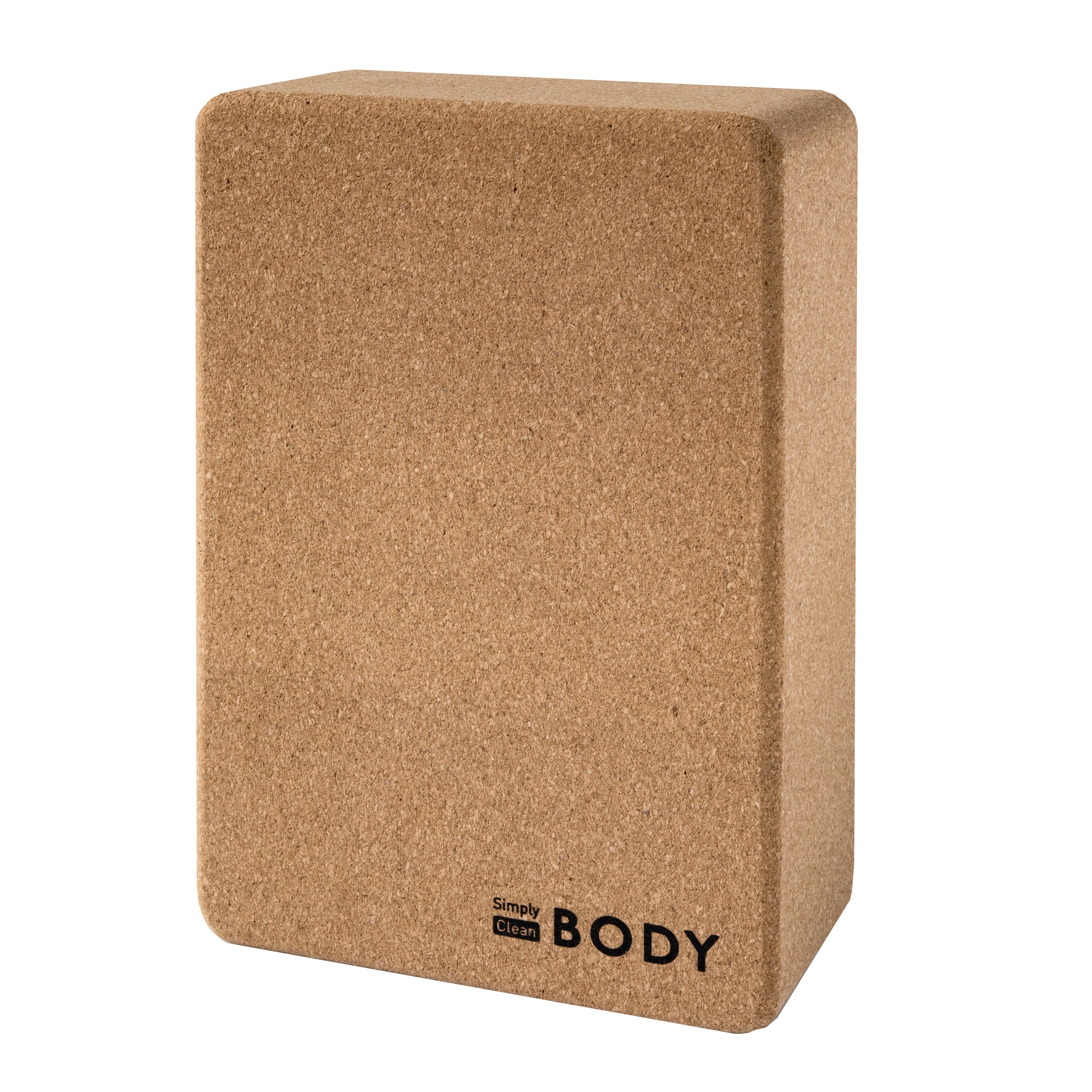 Cork yoga block with 'Simply Your Body' branding on a white background.Simply Clean Active Cork Yoga Block